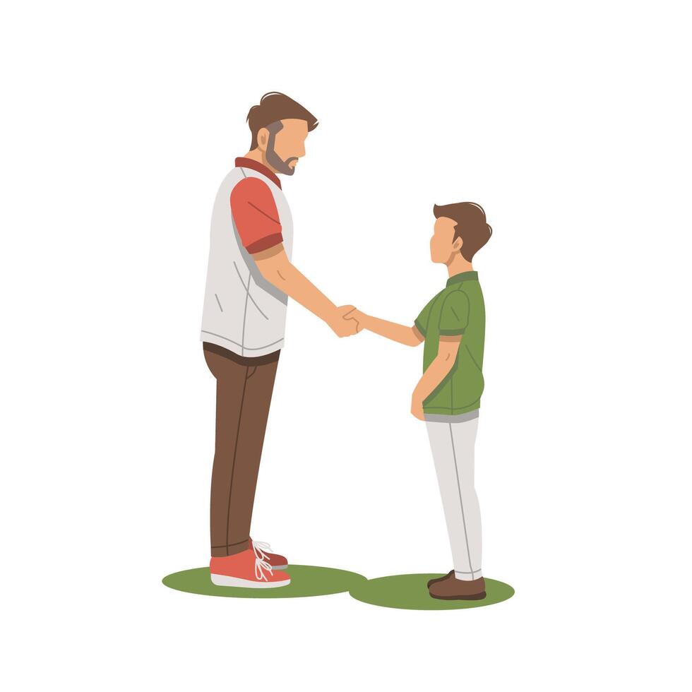 portrait of man shaking hands with boy flat design vector