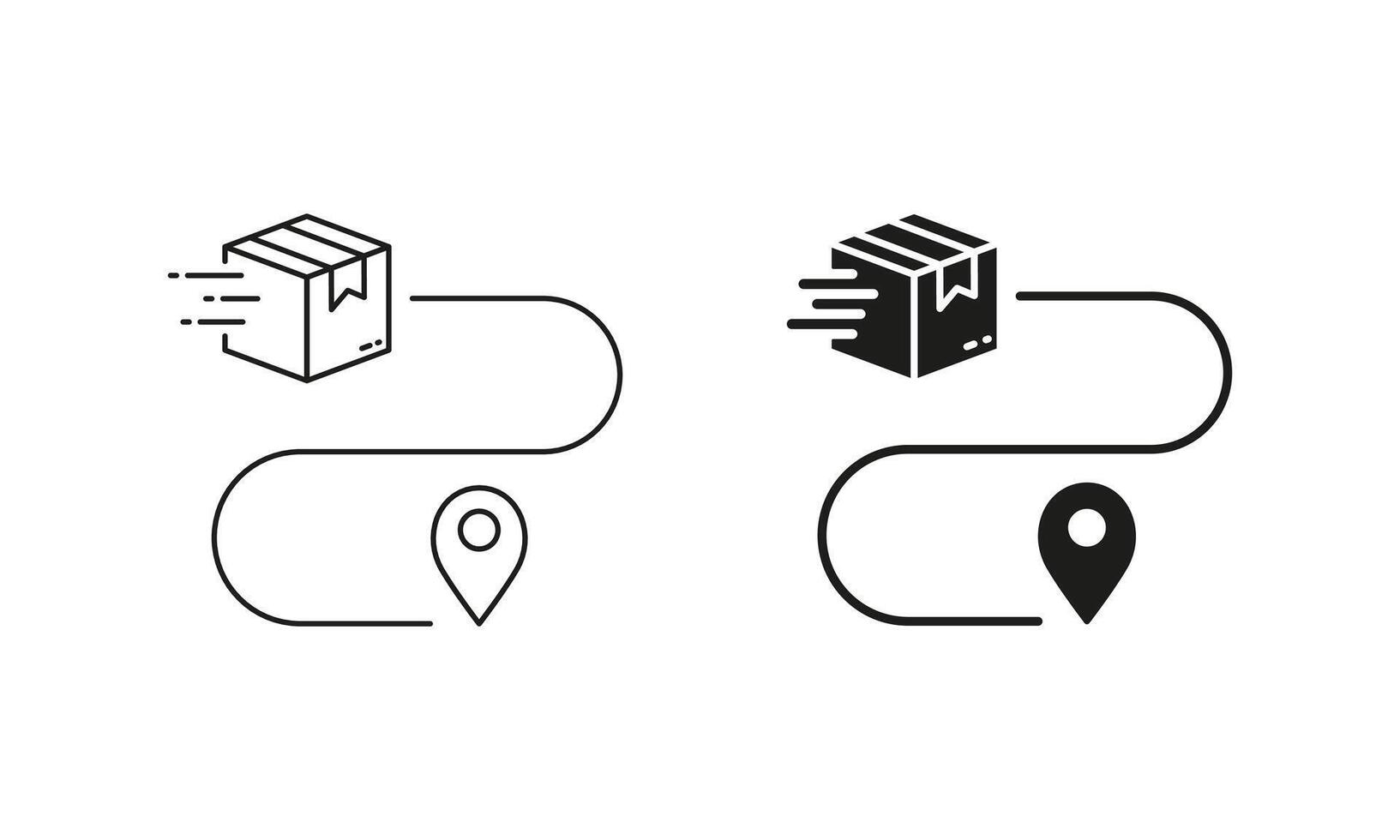 Order Path Sign. Delivery Service Route Line and Silhouette Icon Set. Parcel Location Pictogram. Editable Stroke. Isolated Illustration vector