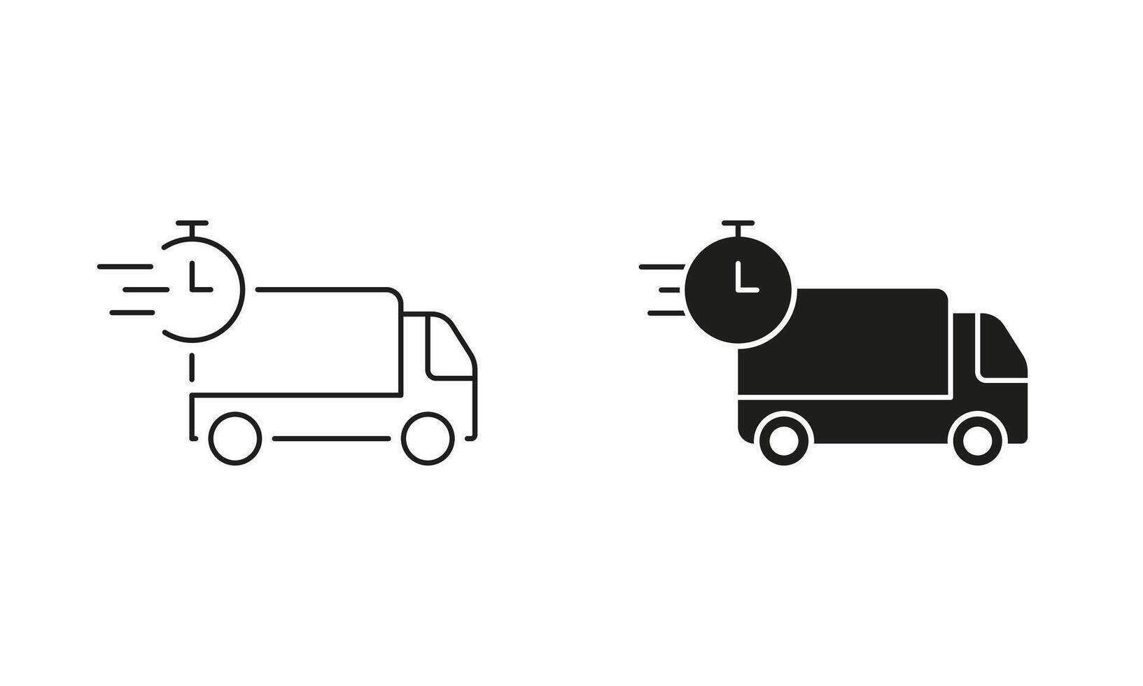 Fast Shipping Service Line and Silhouette Icon Set. Delivery Time Pictogram. Express Shipment Symbol. Editable Stroke. Isolated Illustration vector