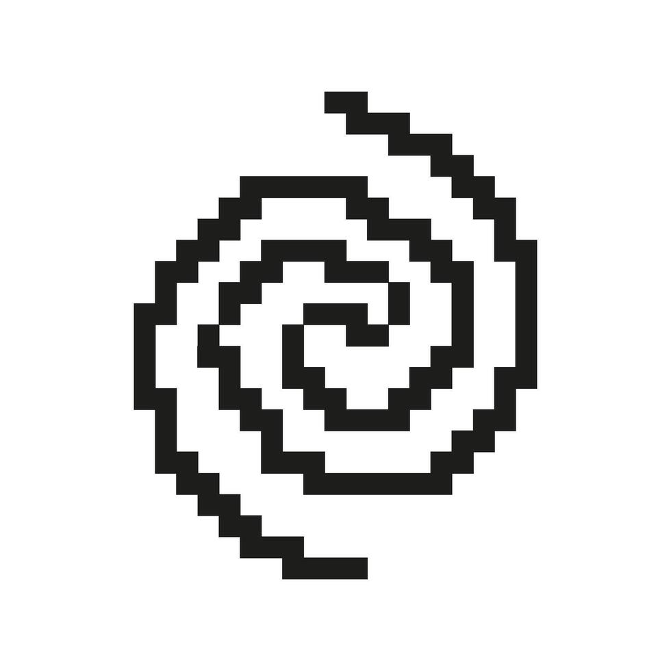 Pixelated Spiral Icon. Swirling Motion Symbol in Pixel Art Style. Twisting and Turning Swirl Shape Symbolizing Dynamic Movement. Isolated Illustration vector