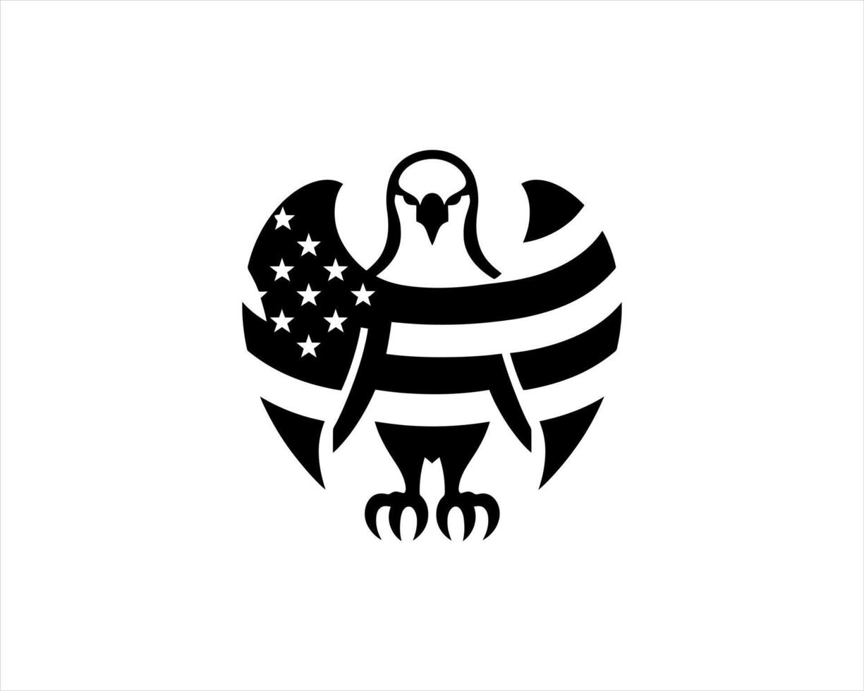 The eagle is black and white with an american flag vector