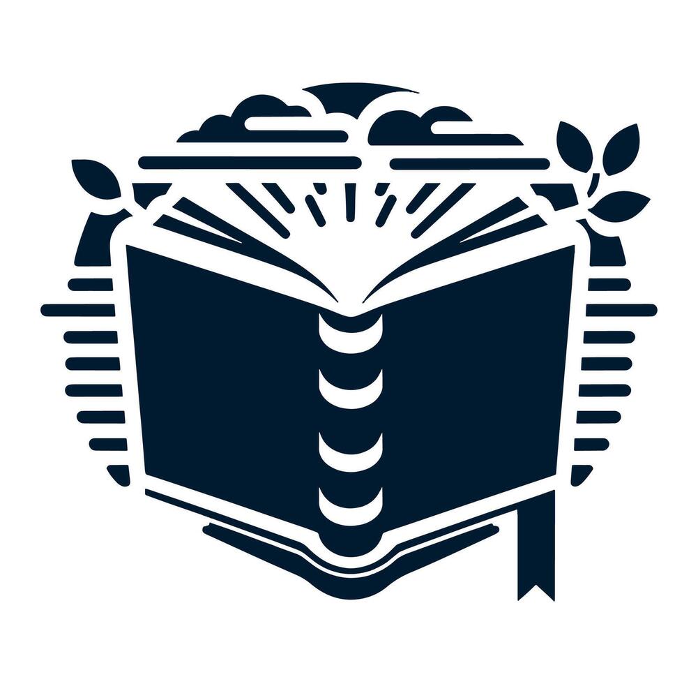 An open book with a sun and clouds vector