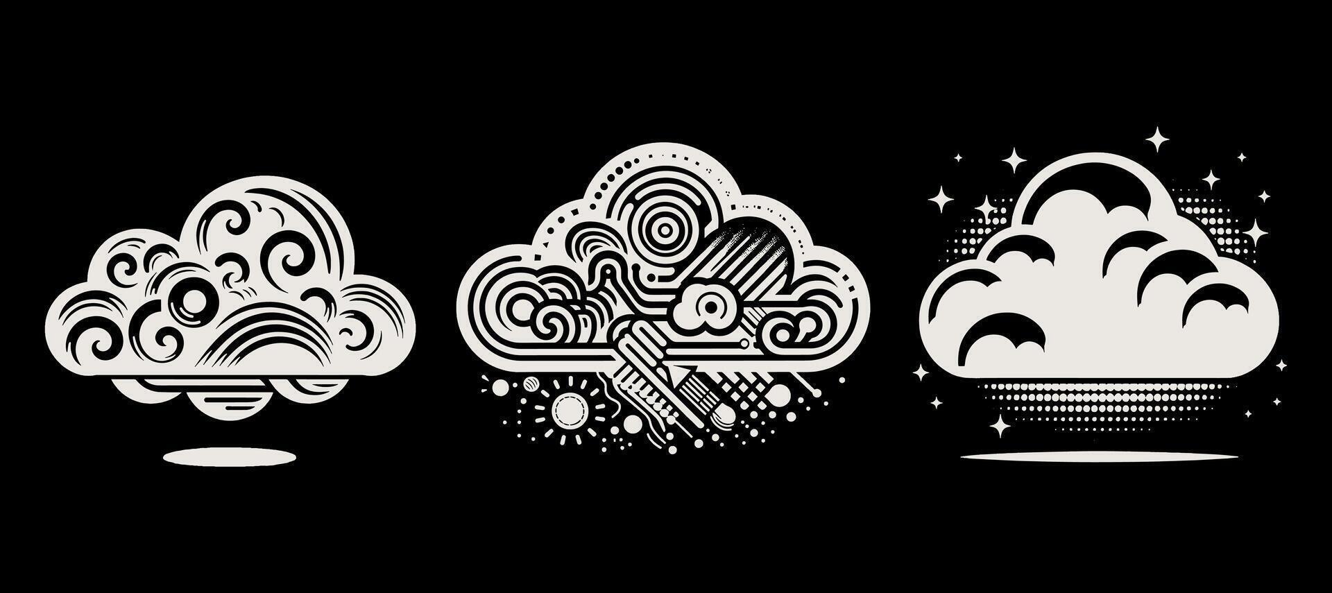 Three different clouds with different designs on them vector