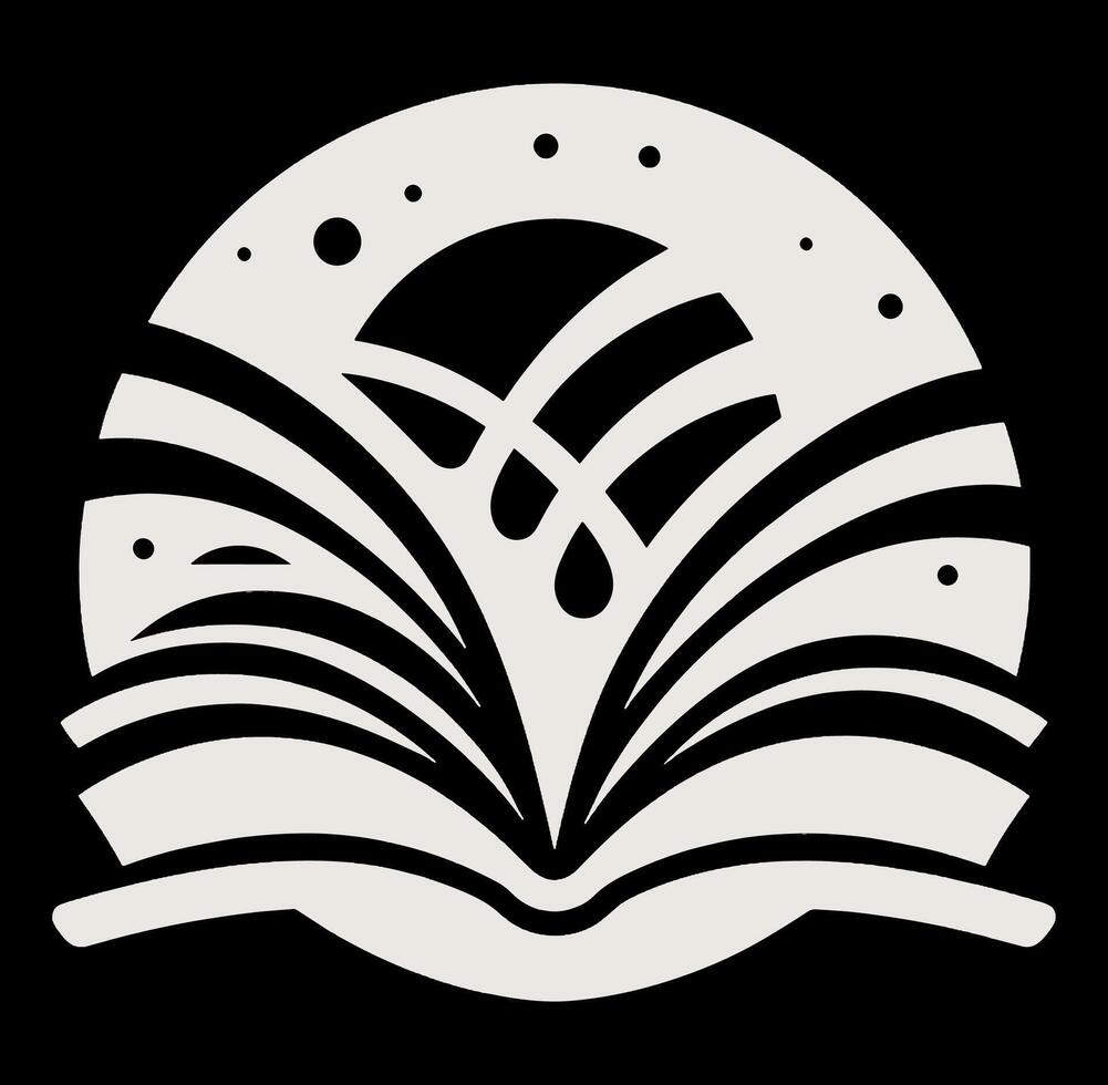 An open book with a moon and stars with a background. vector