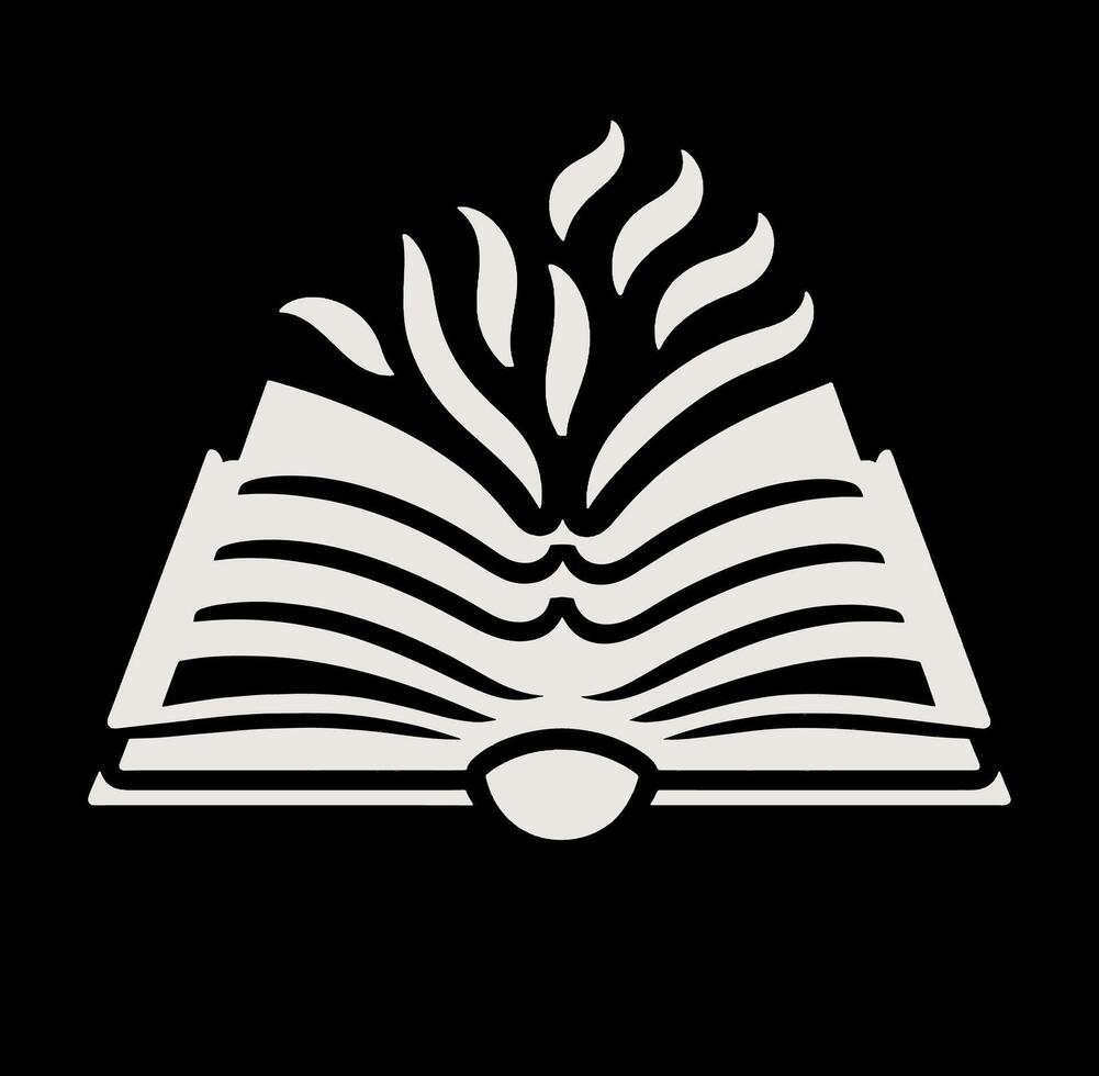 An open book with flames on dark. vector