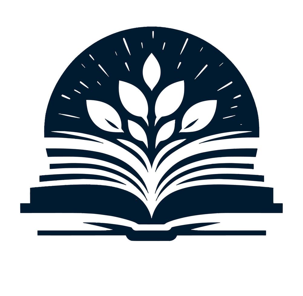 An open book with leaves on it with a white background. vector