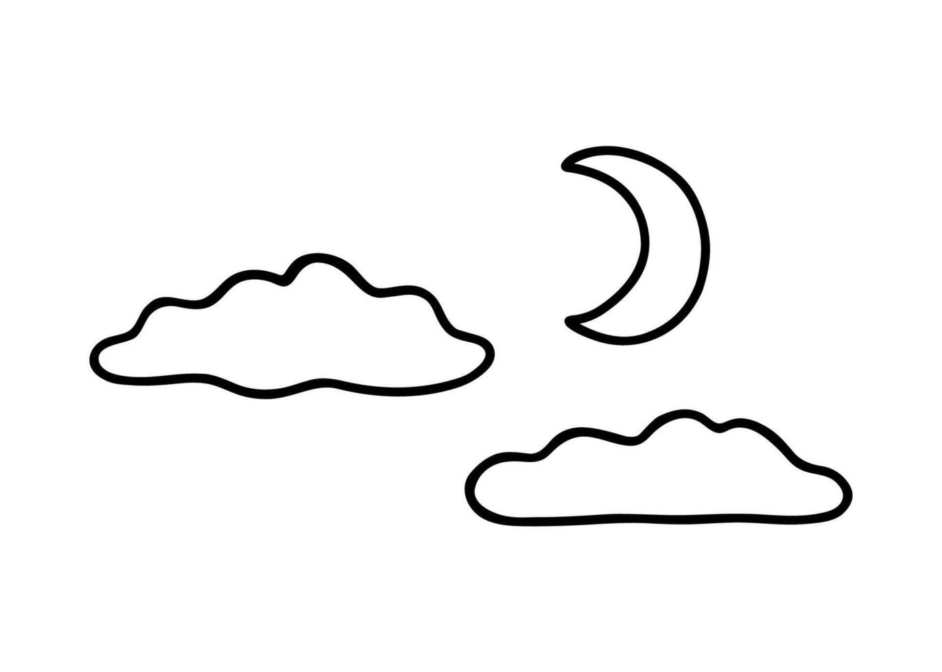 Crescent moon and clouds isolated on a white background. hand-drawn illustration in doodle style. Perfect for cards, decorations, logo, various designs. vector