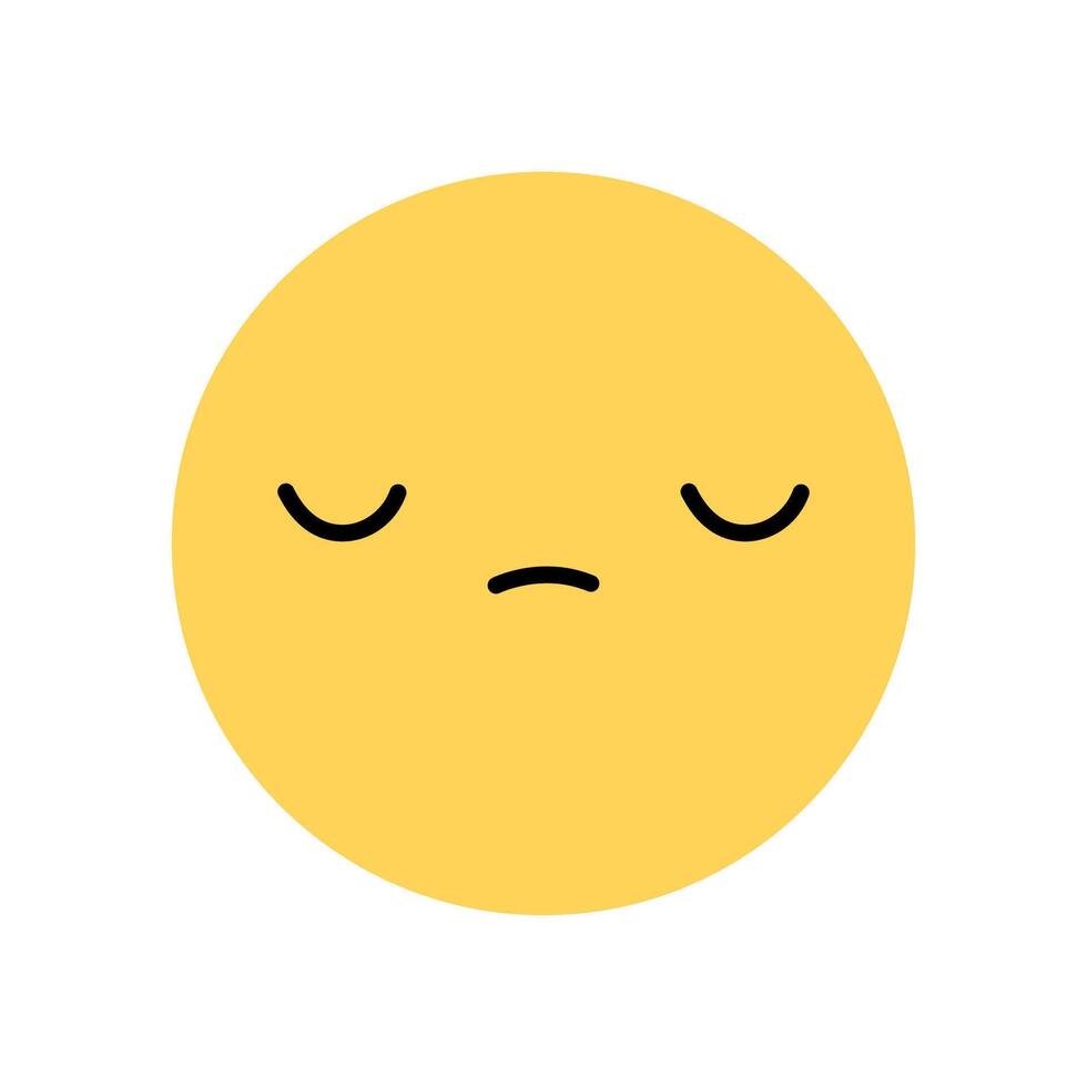 Cute yellow smile icon with a sad expression. Yellow character with an unhappy mood isolated on a white background. flat illustration. Perfect for social media, stickers. vector