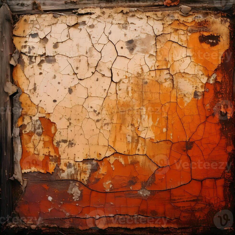 An old, cracked wall with paint peeling off photo