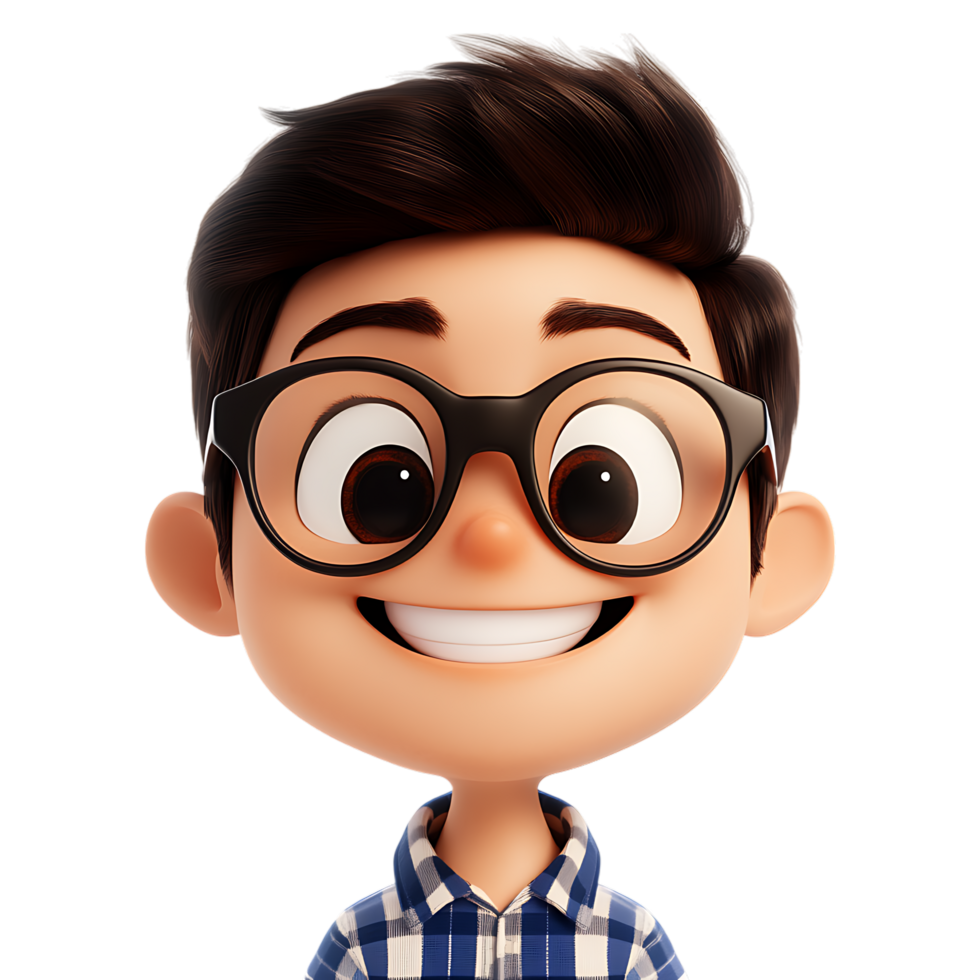 Expressive 3D Character Smiling with Stylish Glasses png