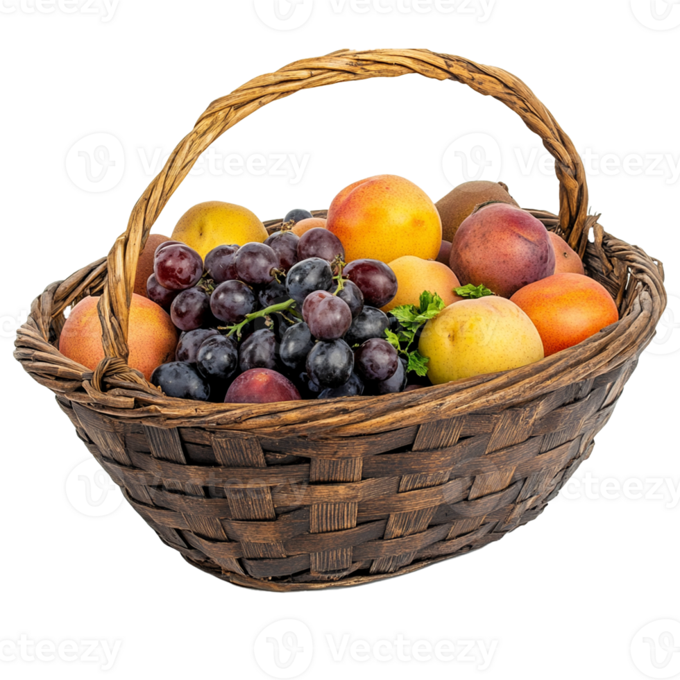 Mixed Fruits in Wooden wicker basket png