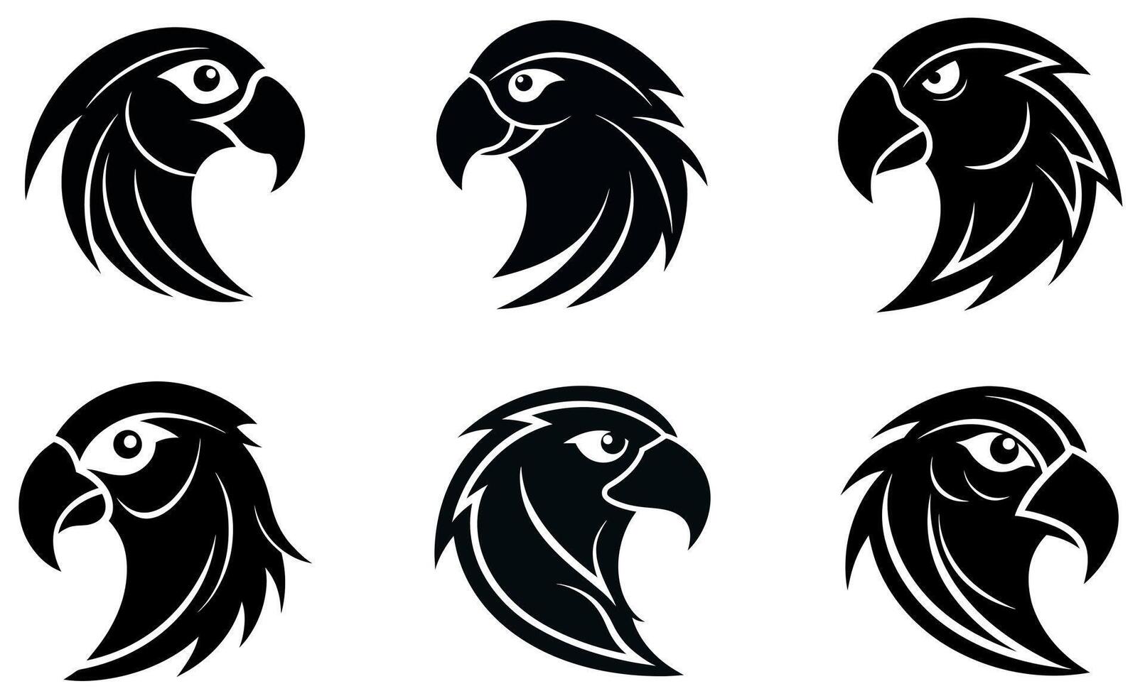 black and white silhouette images of parrot design vector
