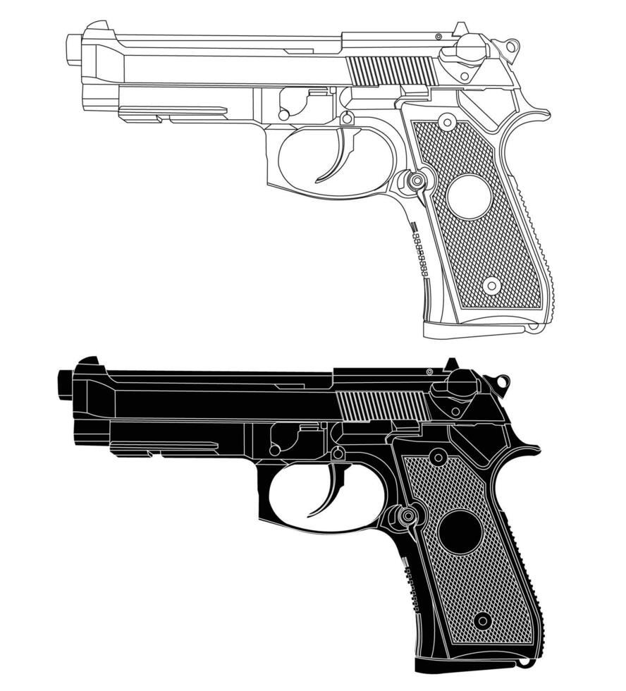 Black and white military and police standard pistols vector