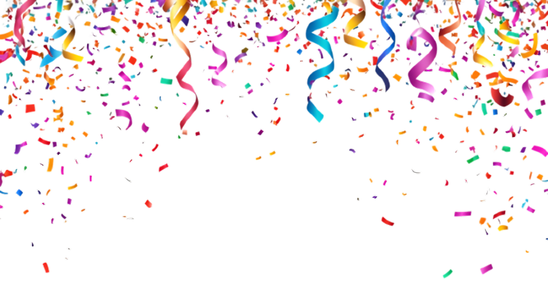 colorful confetti falling on transparent background png