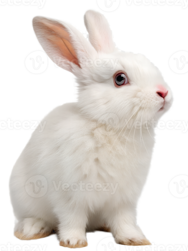 Cute white bunny with soft fur isolated on a transparent background png