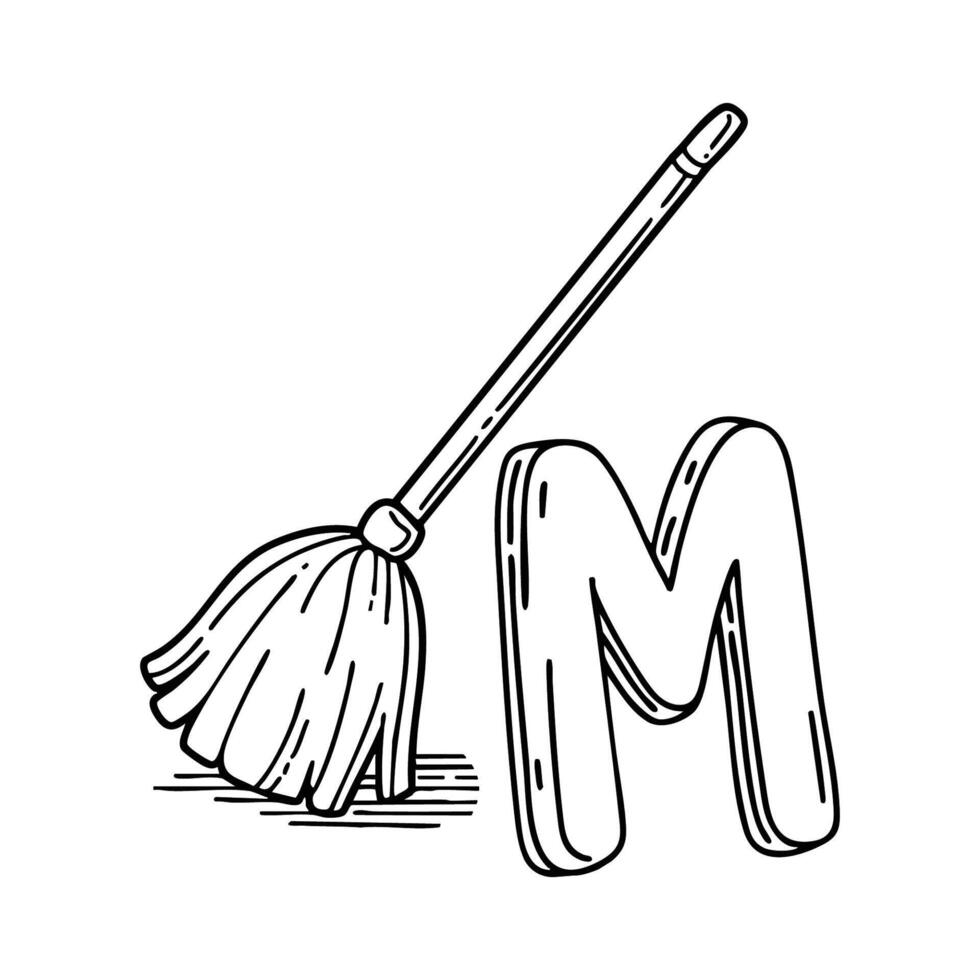 An Illustration of letter M stand for Mop vector
