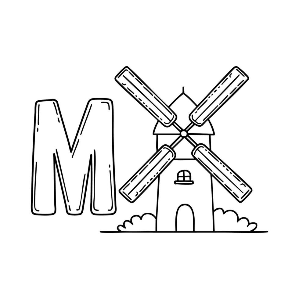 An Illustration of letter M stand for Mill vector
