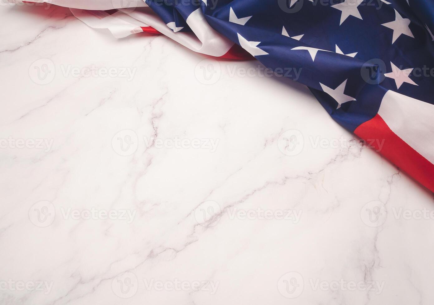 Part of the American flag on a marble table with copy space for text photo