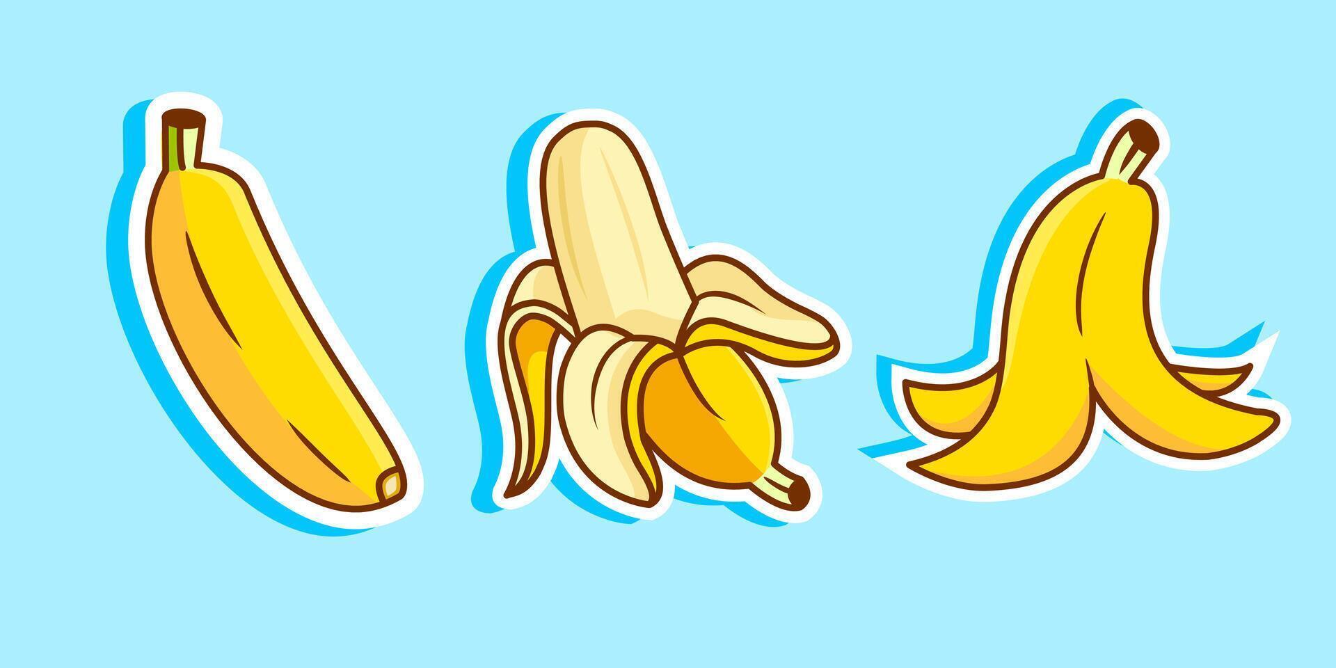 Set of Sticker Banana Fruit, Illustration Cartoon Design vector