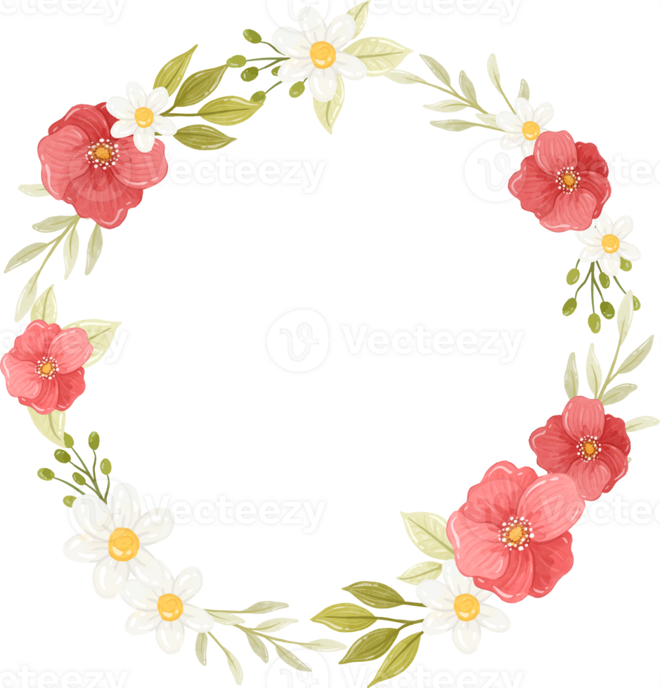 Vibrant Red Hibiscus Floral Wreath Watercolor Art png