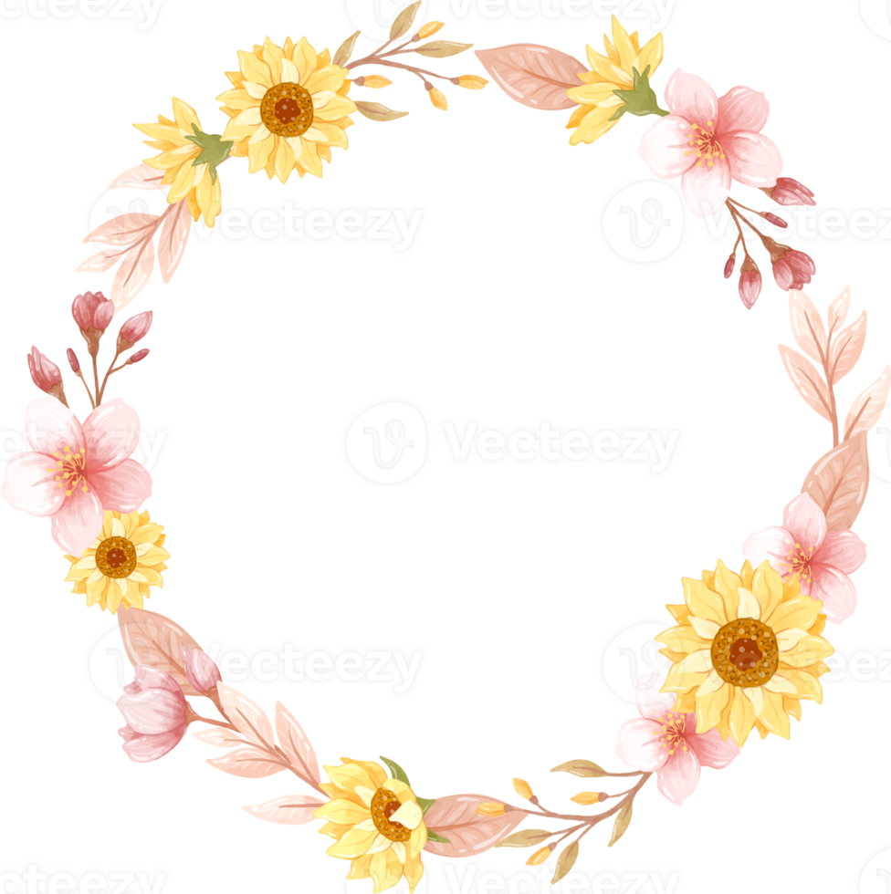 Soft Spring Cherry Blossoms and Marigolds Wreath png