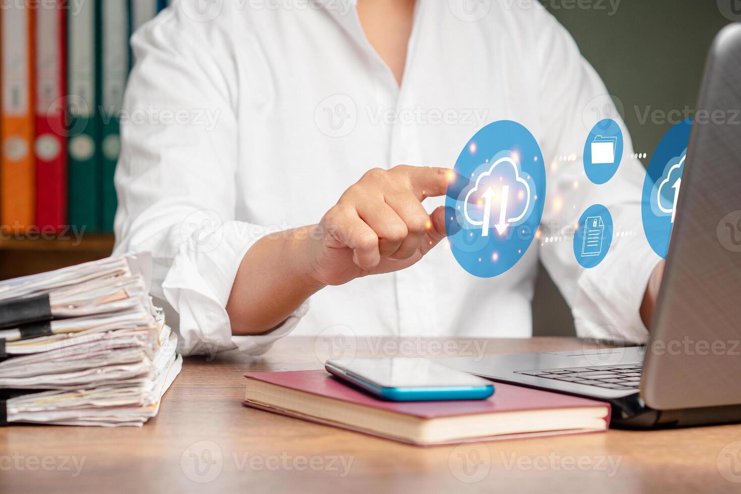 Exchange information and data with internet cloud technology. photo