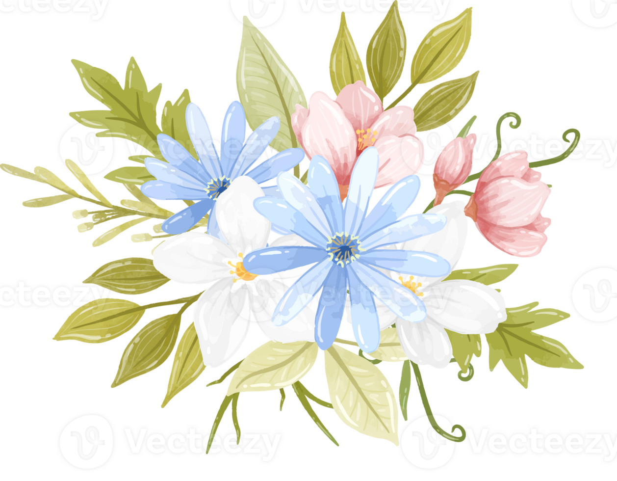 Delicate Blue Pink Floral Swag Composition png