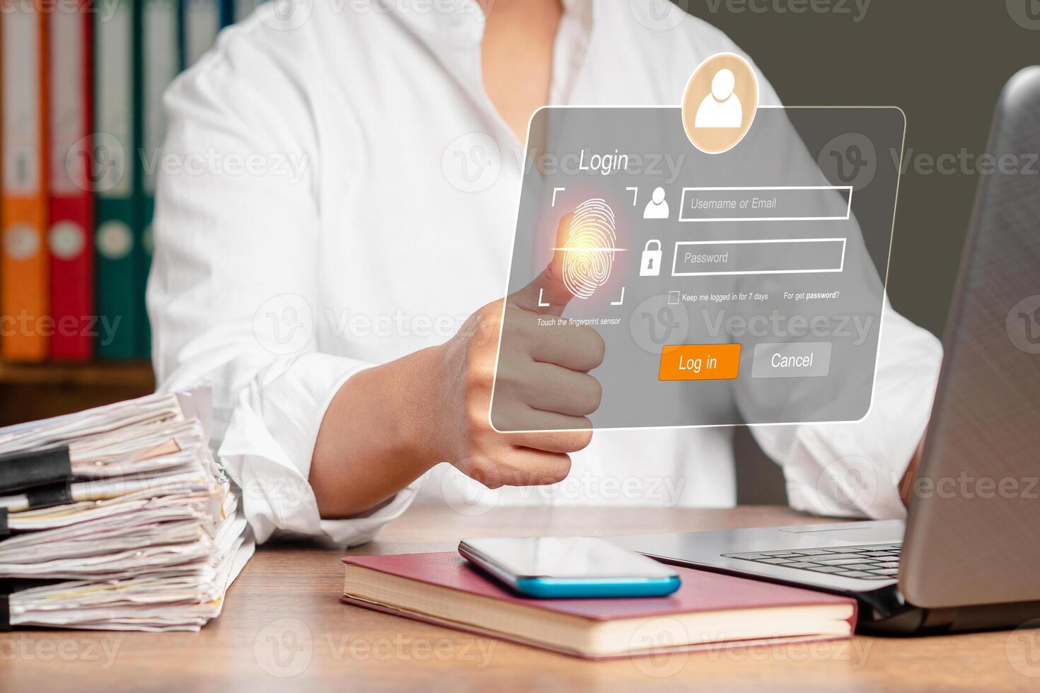 Access the system with a fingerprint on the virtual screen photo