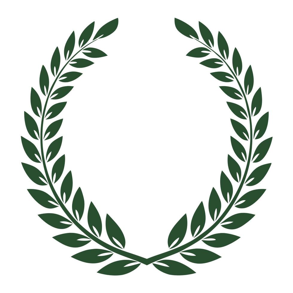 Green Laurel Wreath with Symmetrical Design on White Background vector