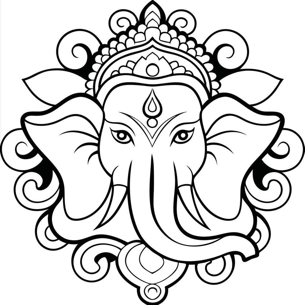 Intricate Black and White Illustration of Hindu Deity Ganesha vector