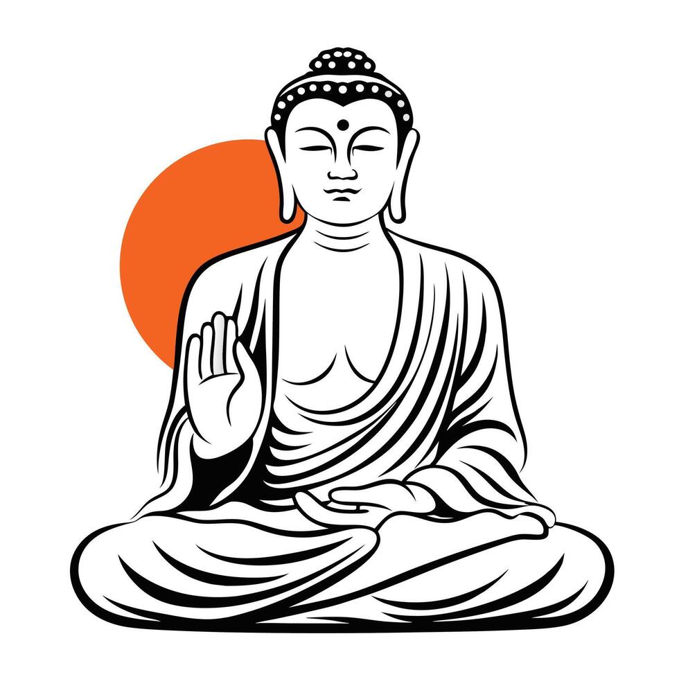 Minimalist Black and White Buddha Statue Illustration vector