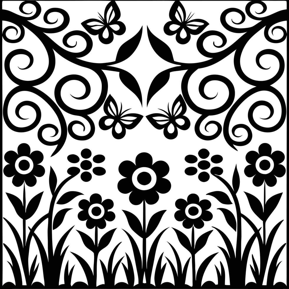 Stylized Flower Illustration in Monochrome vector