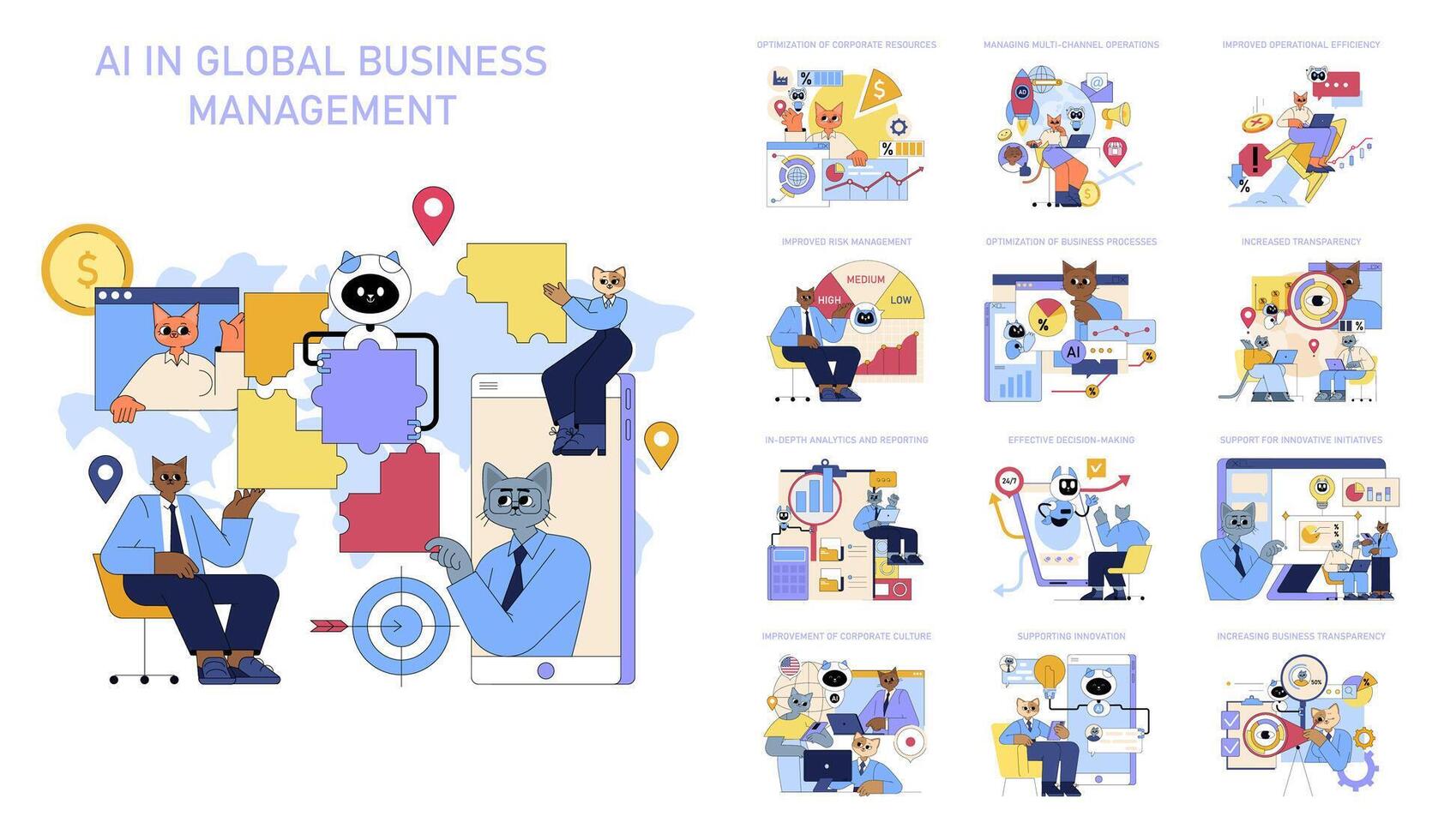 AI In Global Business Management. Flat Illustration vector