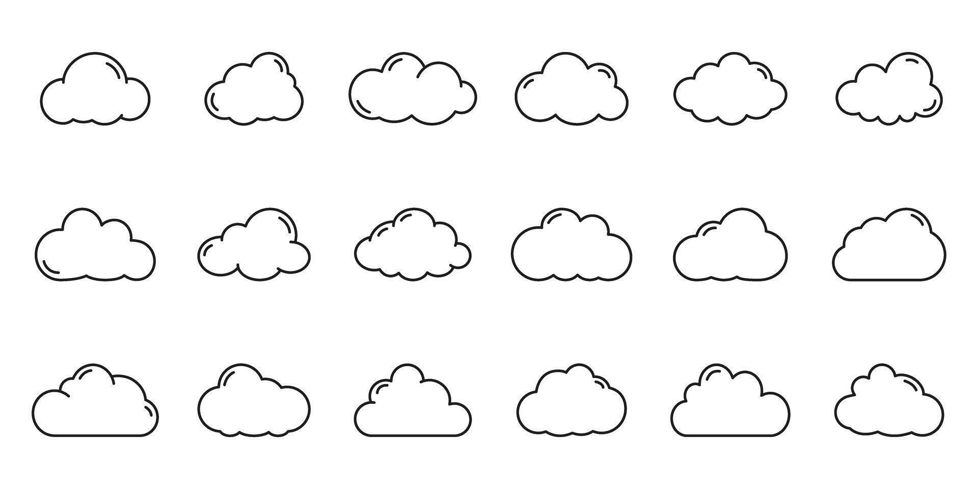 Cloud line icon set. Weather and atmosphere icons outline symbol collection. Editable stroke. Isolated illustration vector