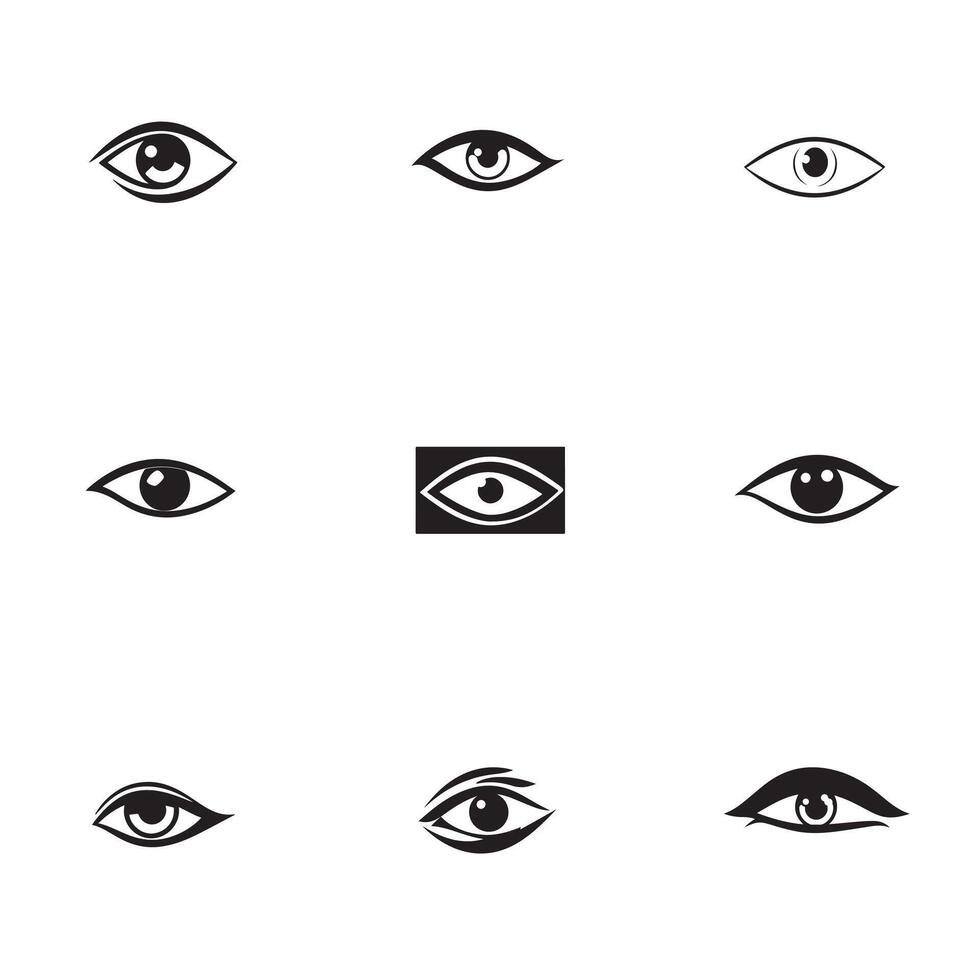 Eye icon set, black and white illustration vector