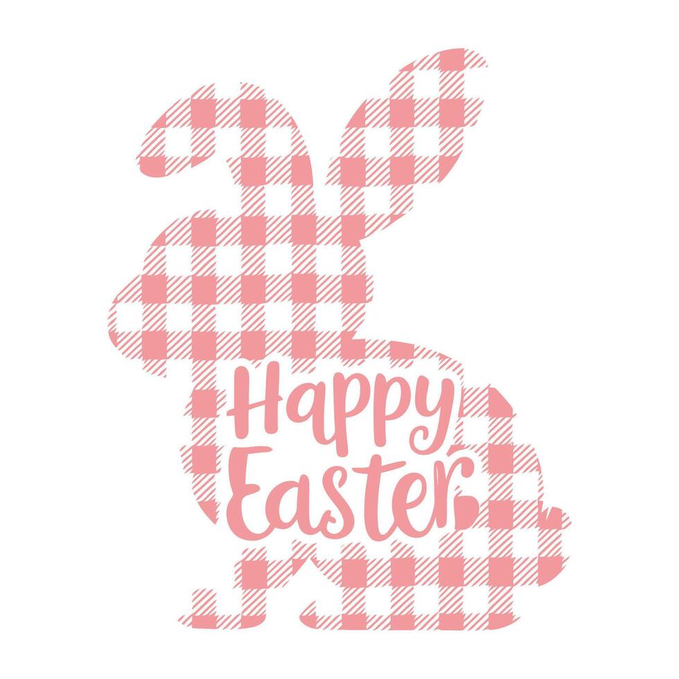 easter bunny plaid silhouette with happy easter text vector