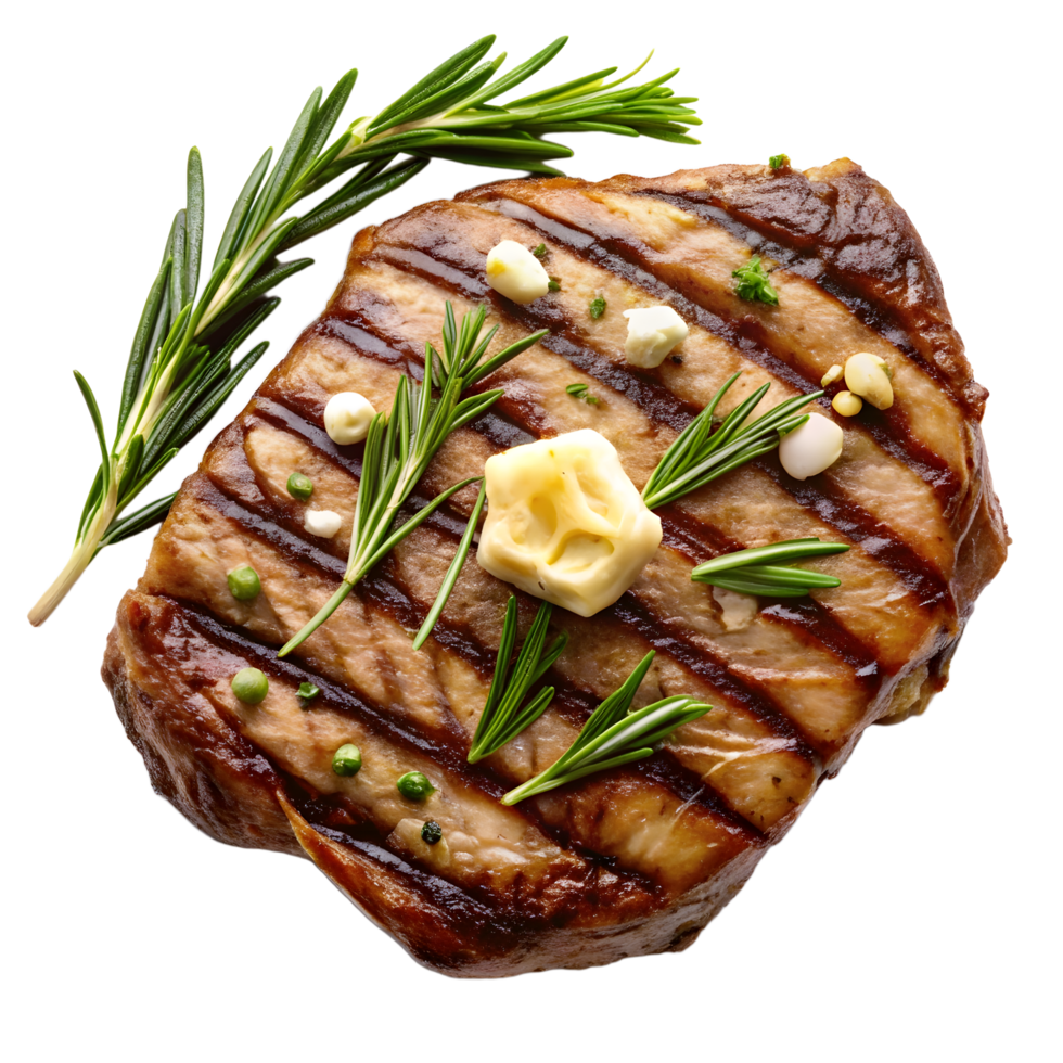 Grilled steak with butter and rosemary png