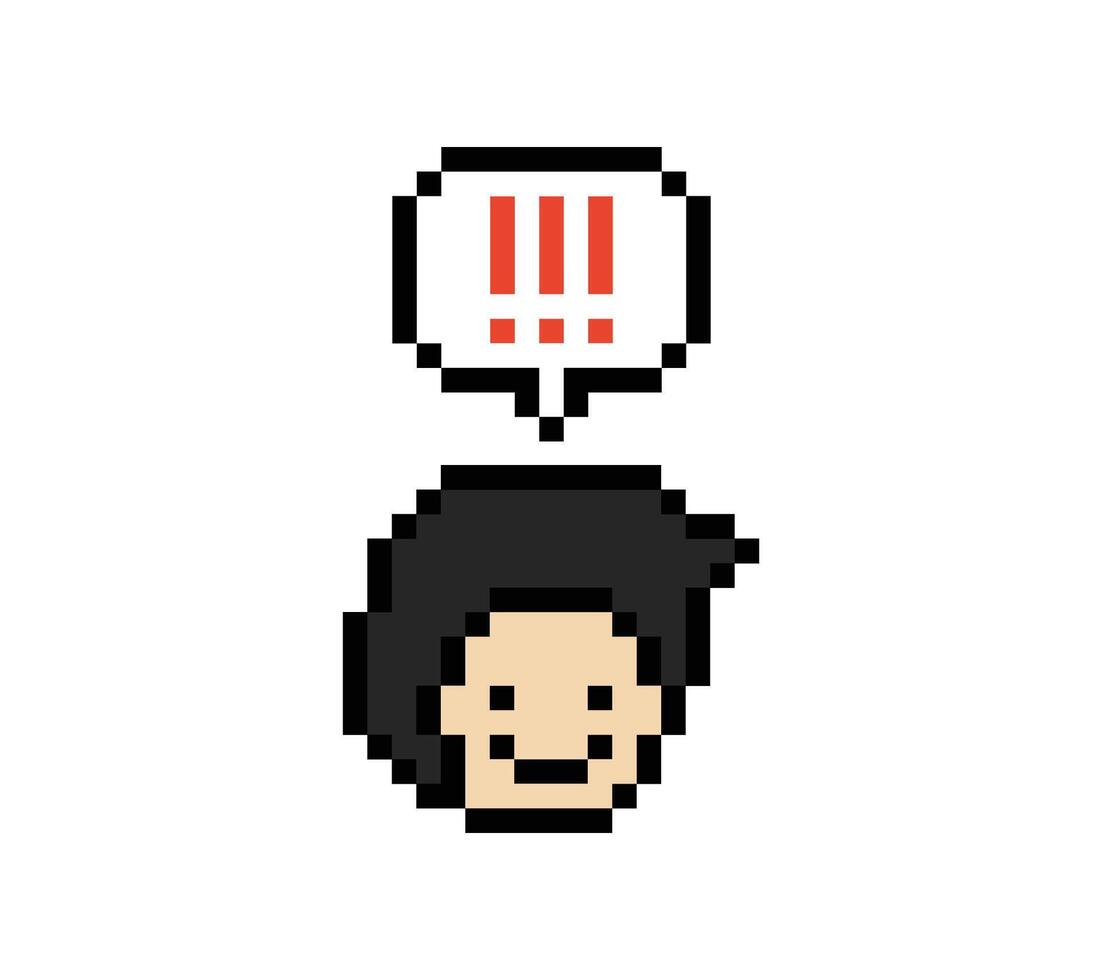 Cartooon pixel exclamation mark surprise shock notice with man male or boy 8bit design. vector