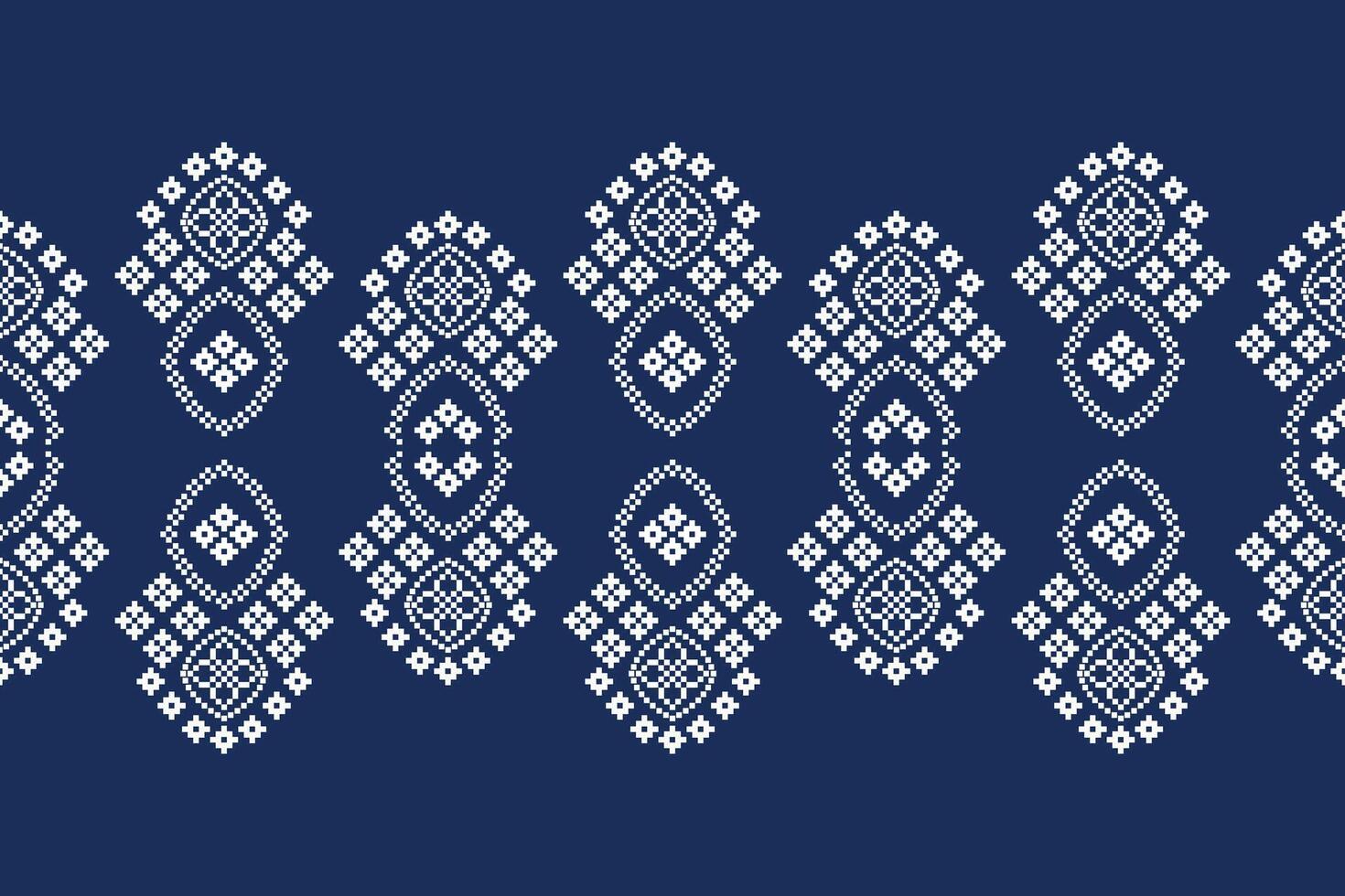 Wallpaper with blue color background fabric pattern motif pixel art decoration ethnic design. vector