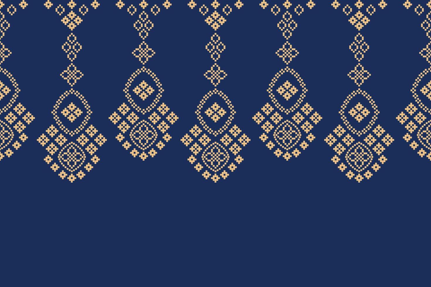 Ethnic pattern with blue color background fabric pattern motif pixel art decor. vector