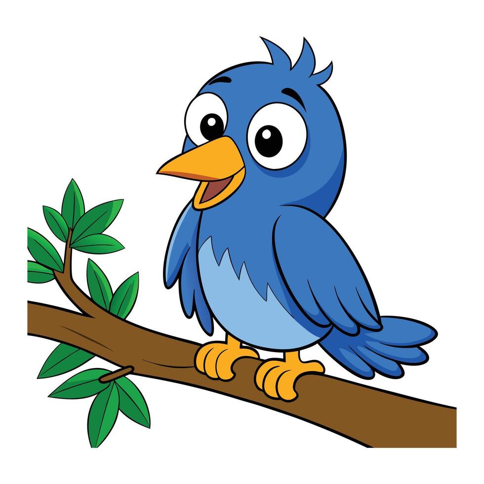 Cute Parrot Sitting on a Branch cartoon illustration vector