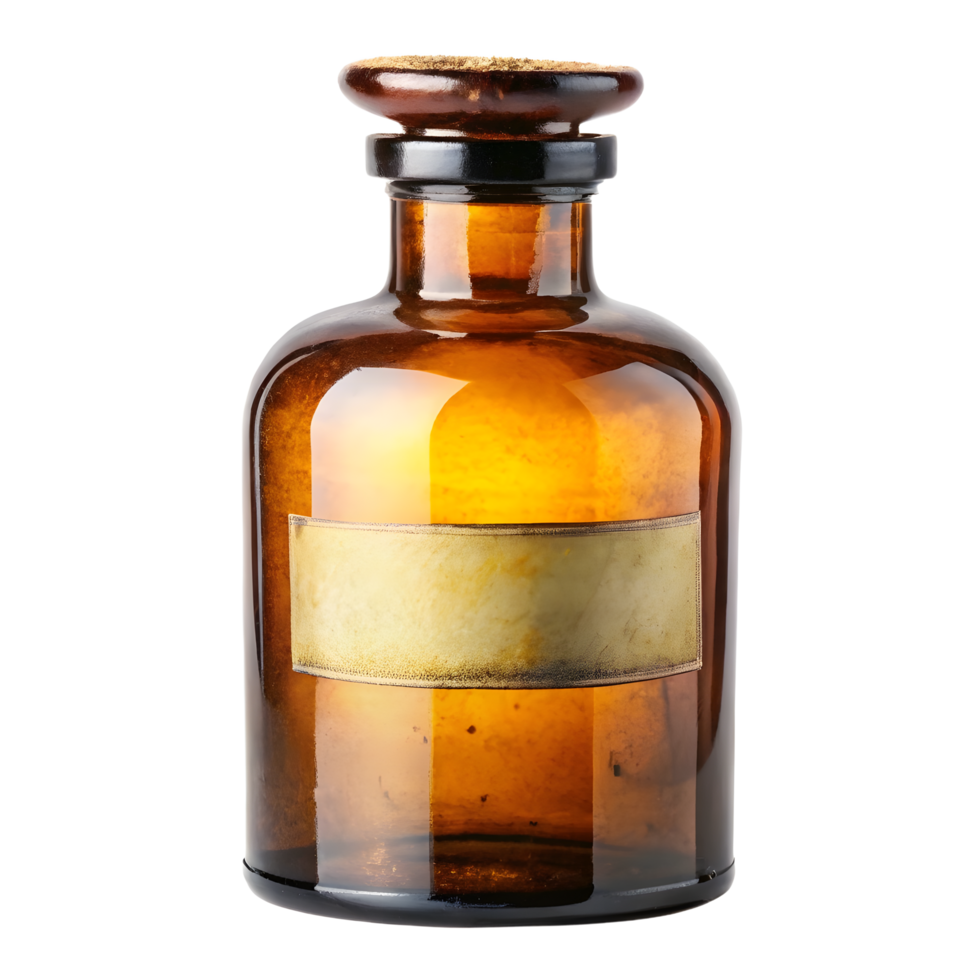 An old glass bottle with a label on it png