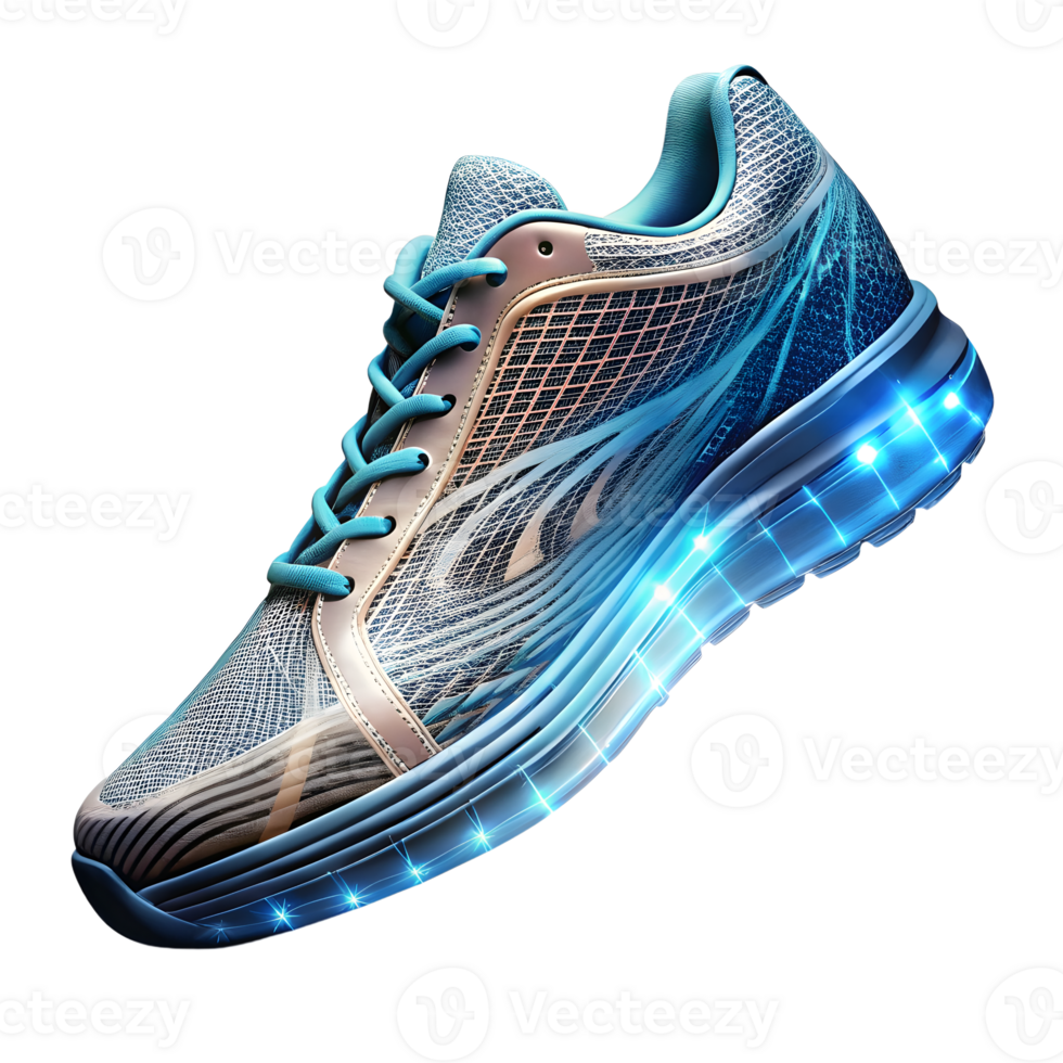 A pair of running shoes with glowing lights png