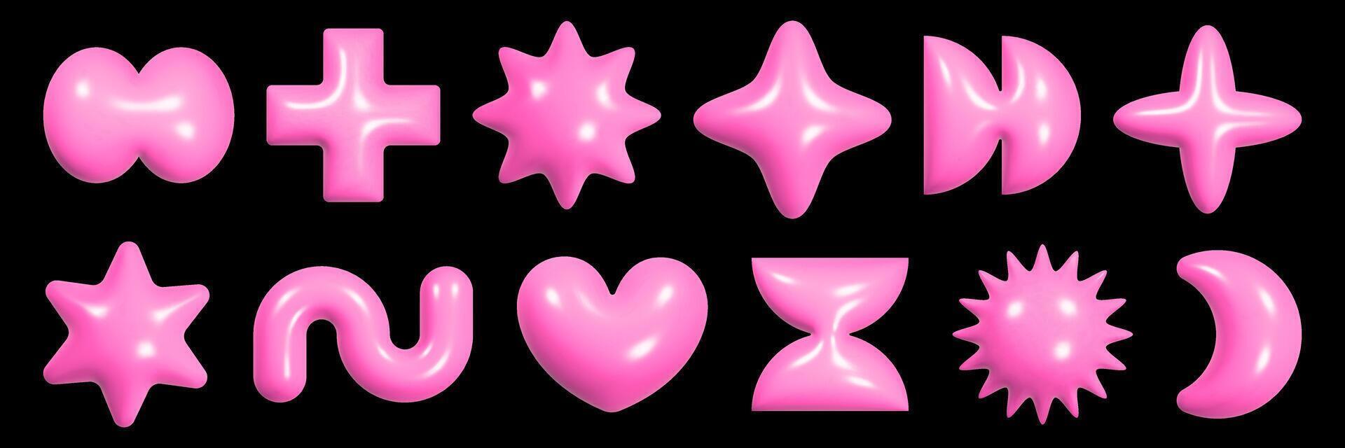Exploring a collection of colorful 3D geometric figures crafted from a glossy plastic material, showcasing a playful design aesthetic inspired by y2k styles. vector