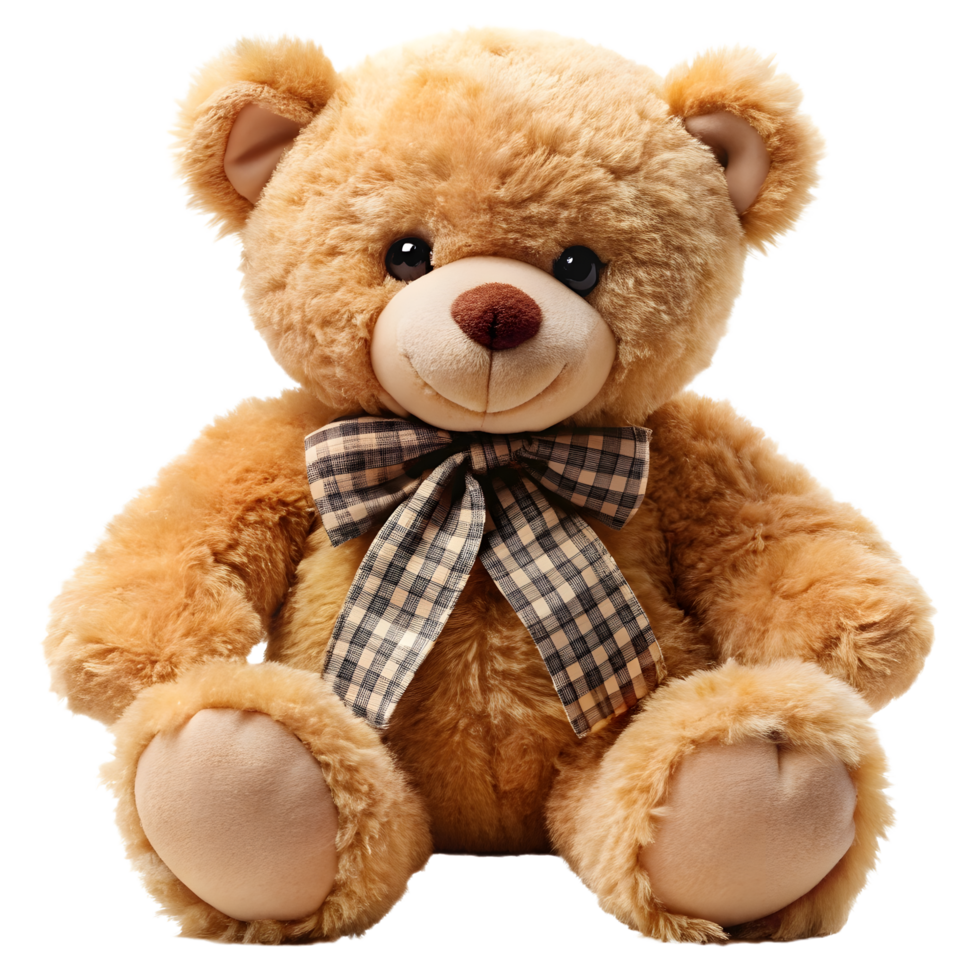 A brown teddy bear with a checkered bow png