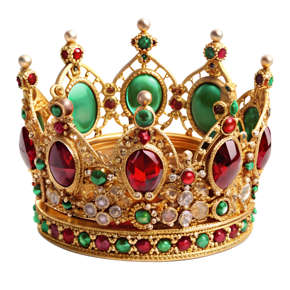 A crown with red, green and gold stones png