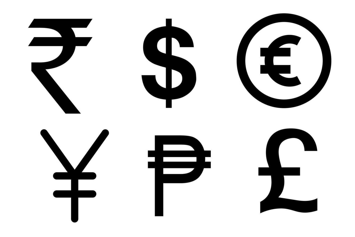 Dollar, Euro, Pound and Yen sign set. Money icon set vector