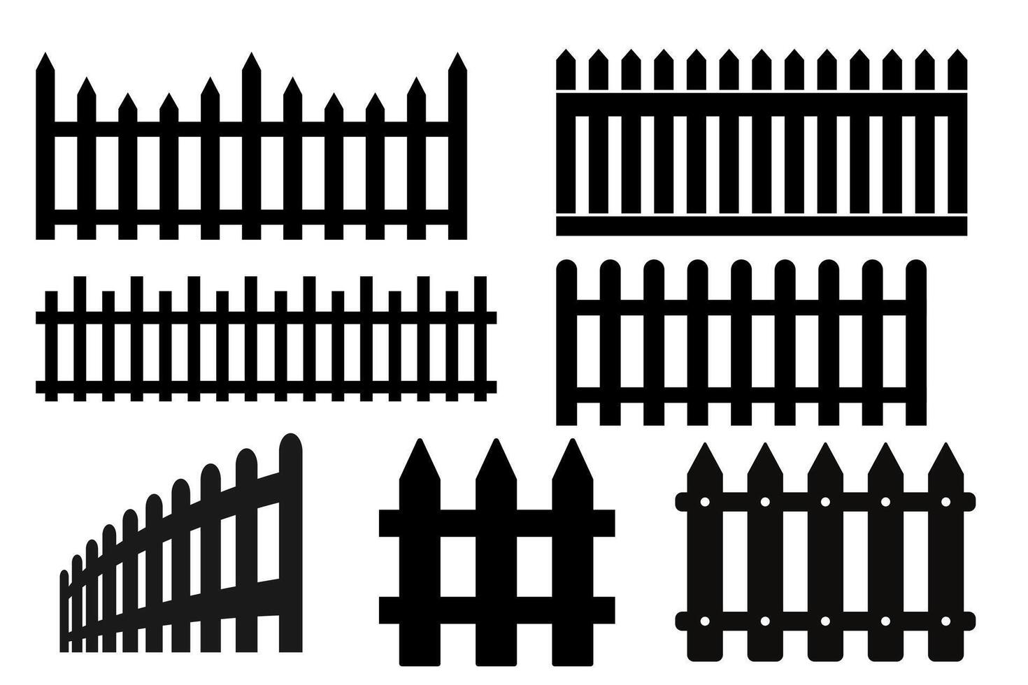 Set of black fence on white background. vector