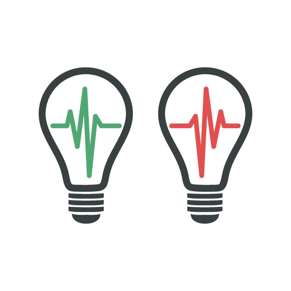 Set Bulb Lamp Cardiogram Pulse Logo Template Illustration Design. EPS 10. vector
