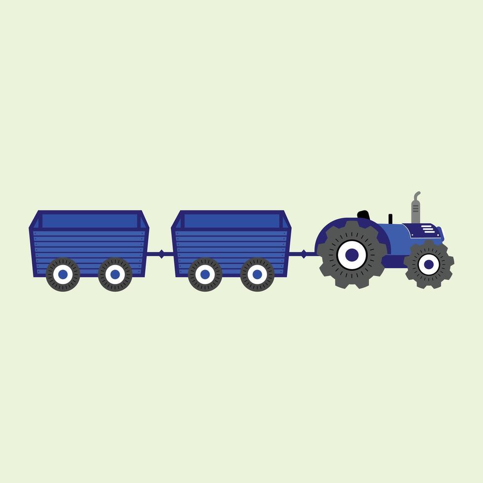 design element graphic design of a tractor with 2 blue cargo carriages. design element illustration of a vehicle needed by farmers vector
